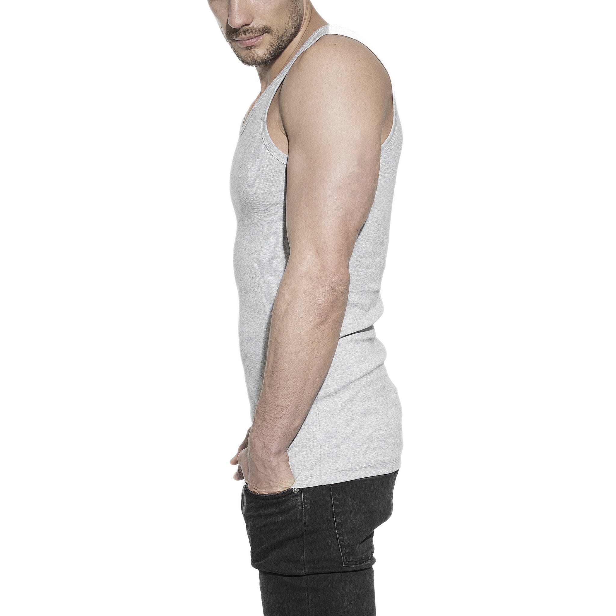 Men's grey ribbed tank top made of organic cotton Bread & Boxers