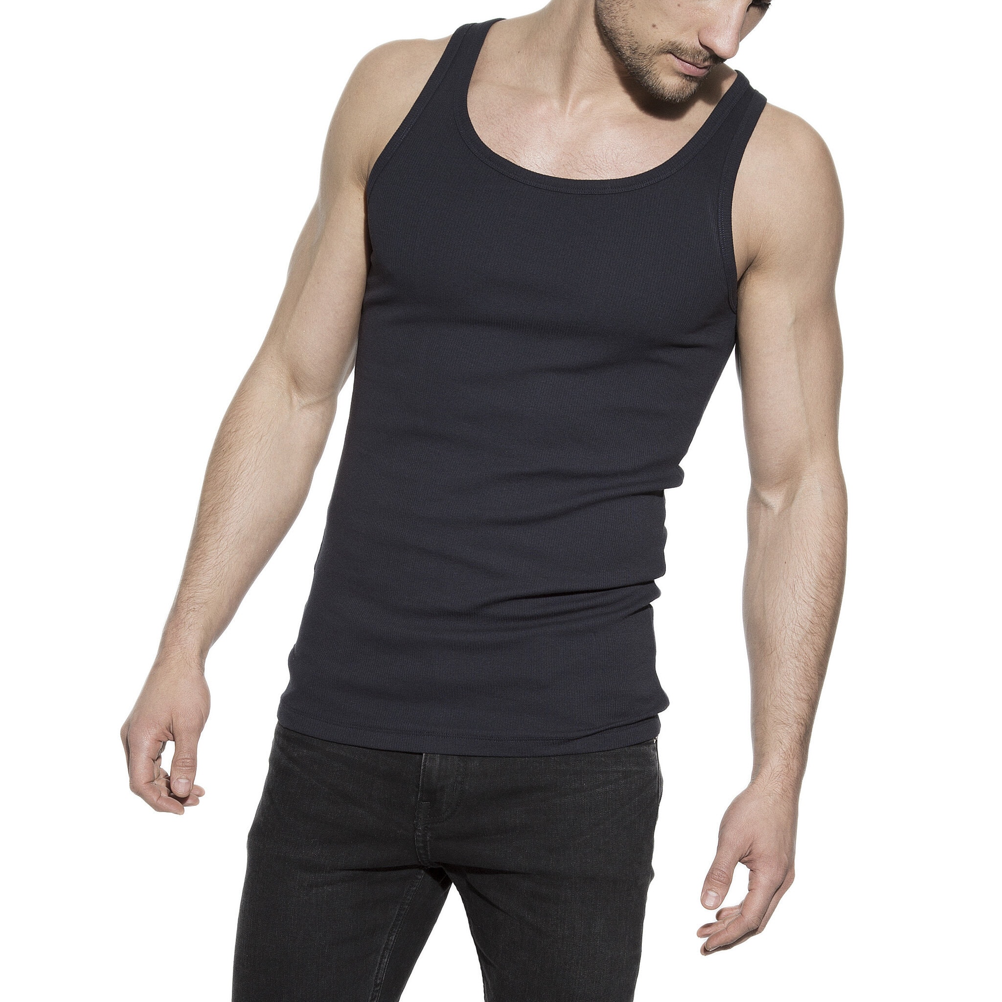 Men's navy blue ribbed tank top made of organic cotton - Bread & Boxers