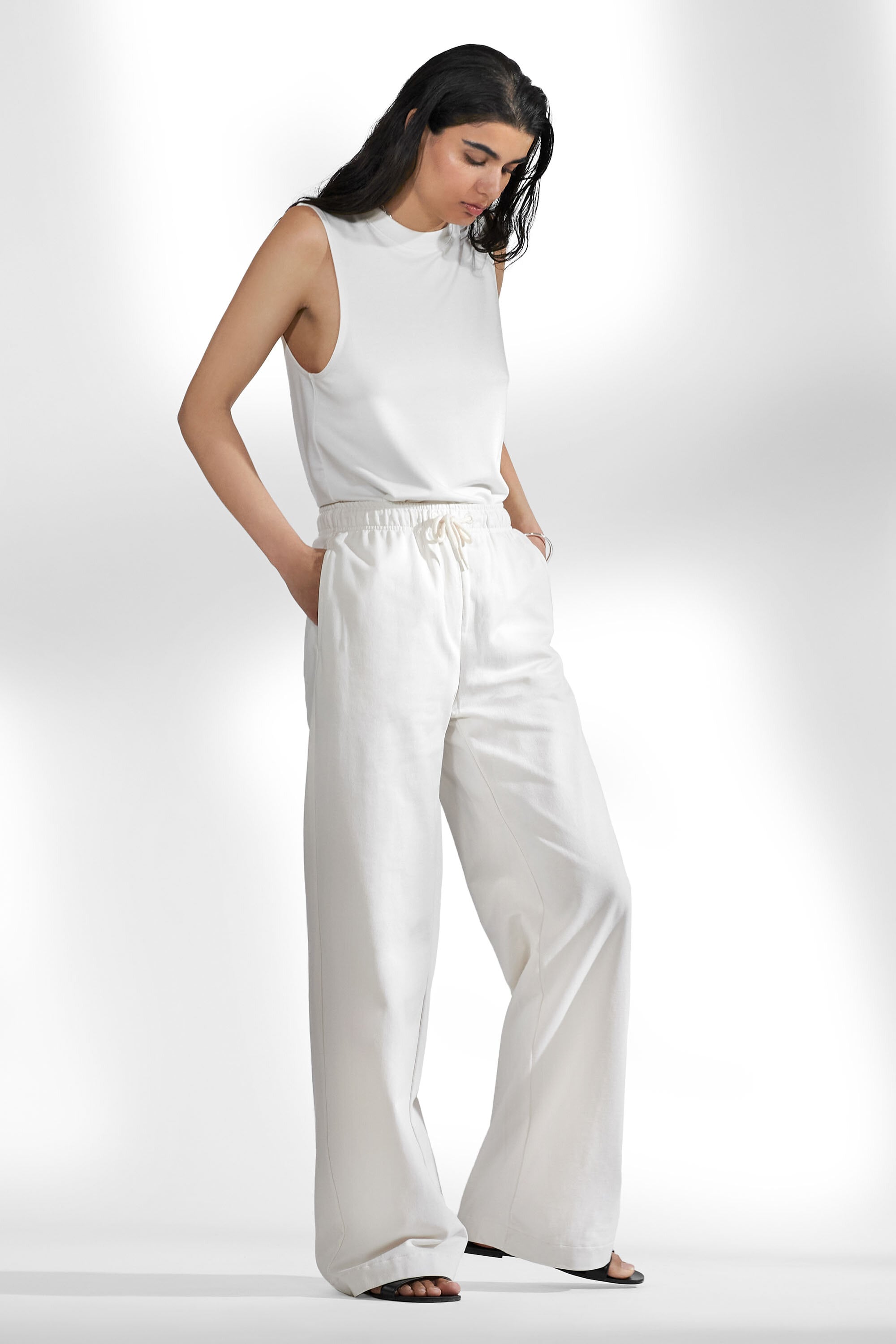 Meaning Business High Rise Satin Wide Leg Pants (Off White) · NanaMacs